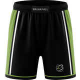 Breakout Fight Shorts front – black with green and white side stripes