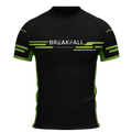 Black athletic shirt with green accents and 'BREAKFALL' logo on a white background